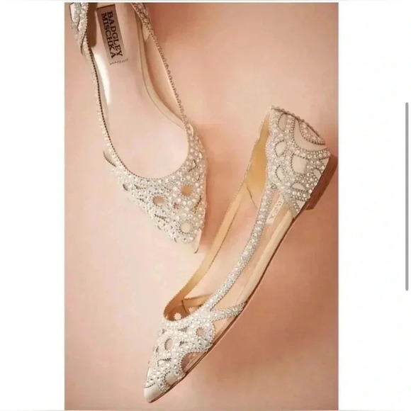 Badgley Mischka Women's Gigi Pointed Toe Jeweled Ivory Ballet Flats 7.5 - Picture 5 of 14